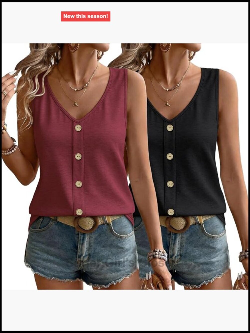 2 Pack Sleeveless V-Neck Tank Tops for Women Summer Casual Basic Shirts